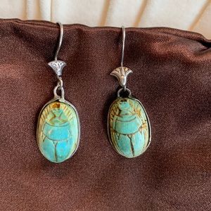 Sterling Silver Stone Scarab Earrings